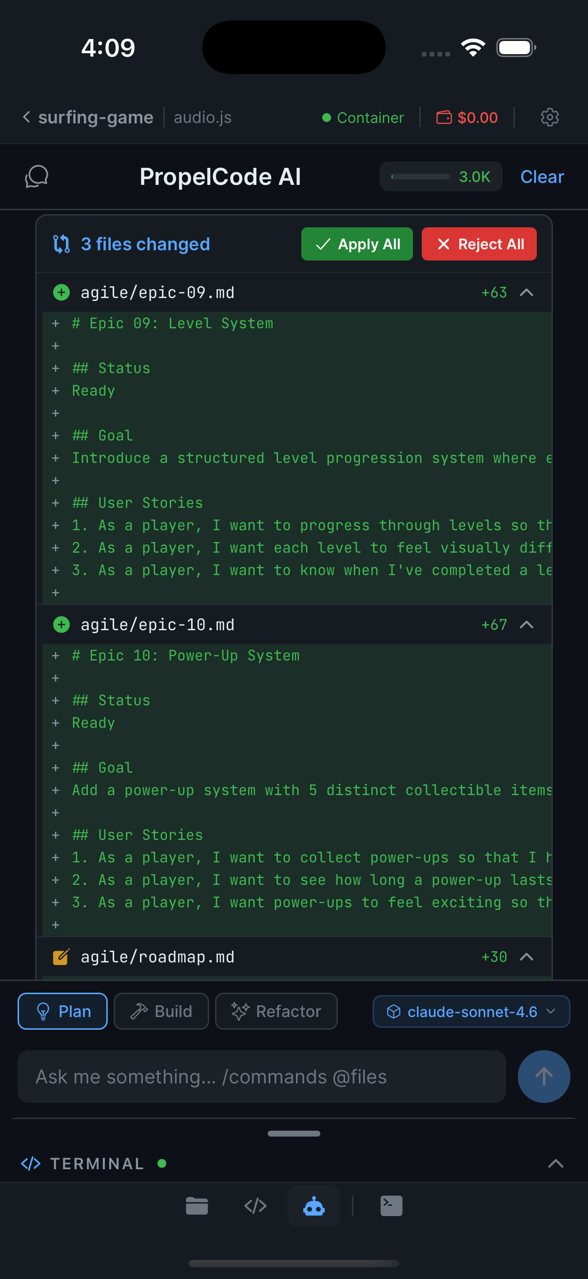 PropelCode code review and accept